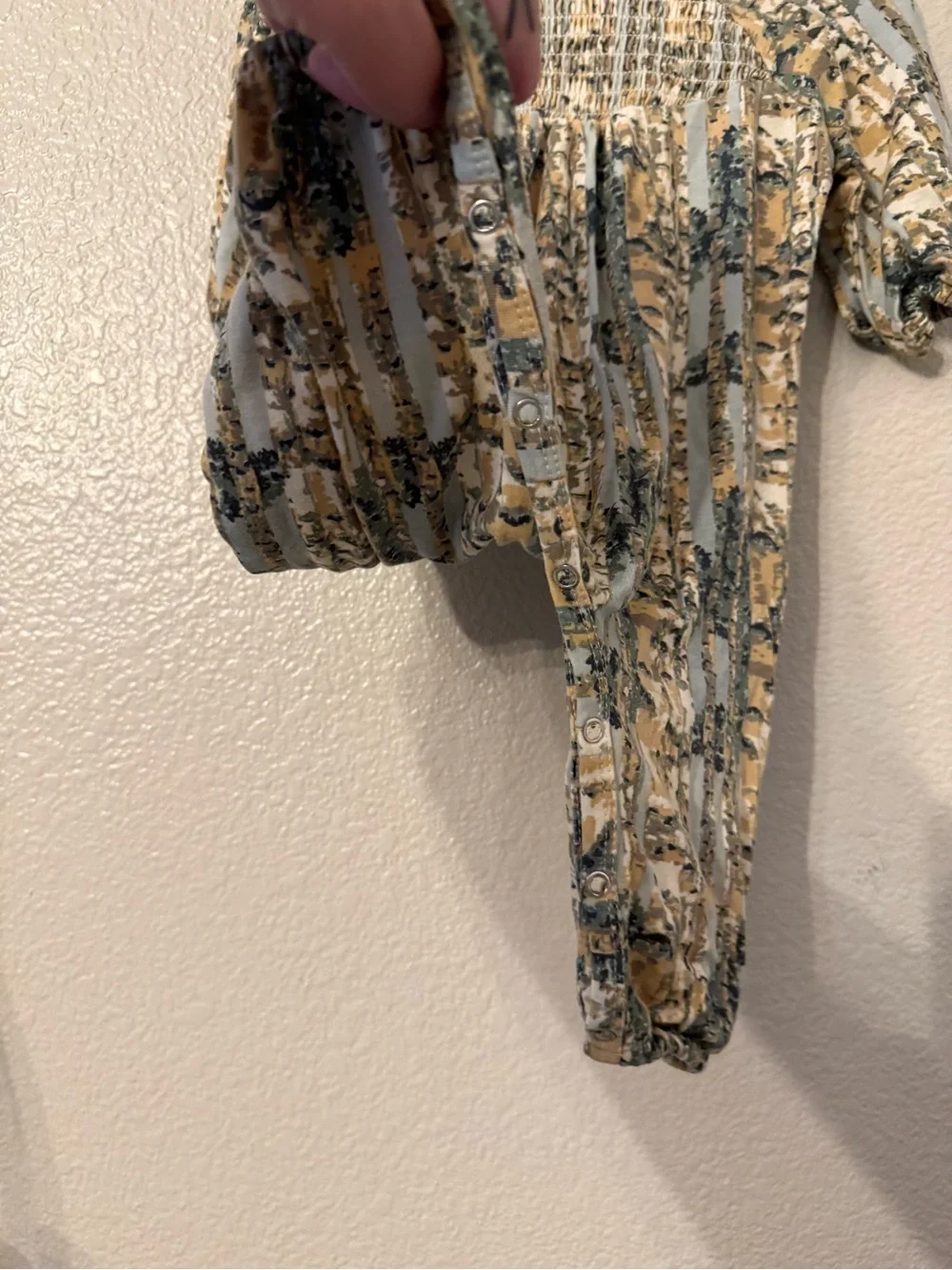 kate quinn Yellow, Blue and Cream Floral Stripe Baby Romper